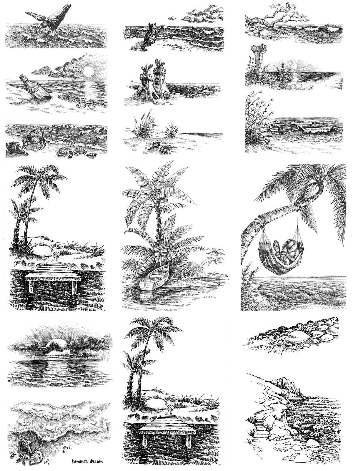 AZSG serie de paisajes de playa de árbol de coco sellos transparentes/sellos DIY álbum de recortes/Fabricación de tarjetas divertidas/Álbum artesanías de sellos decorativos