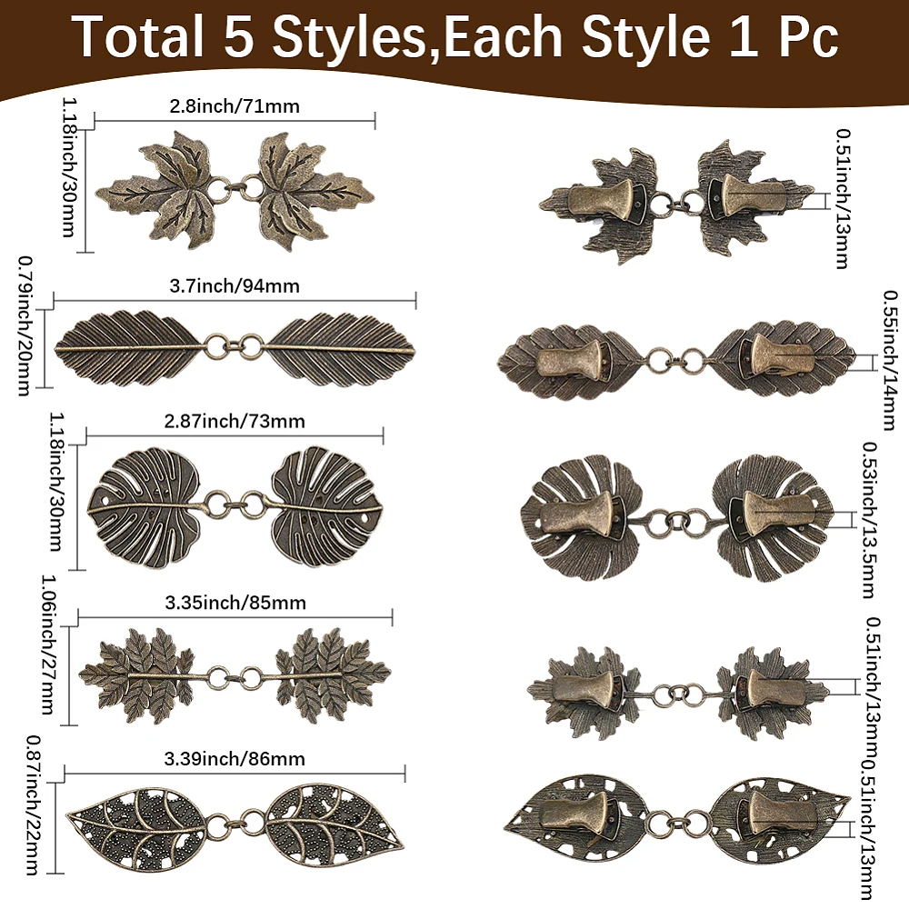 1 Box 5pcs Sweater Cinch Clips Shawl Clip Bronze Vintage Tree Leaf Dress Shawl Clothing Cincher Clips to Hold Sweater Together