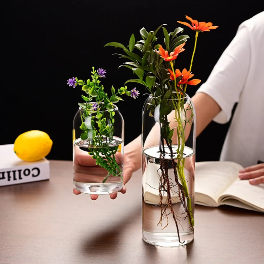 Einfache moderne Blumenvase aus Glas, Heimdekoration, Hydrokultur-Pflanzenflasche, Desktop-Dekoration für Hochzeit, Empfang, Familie – Detail 7