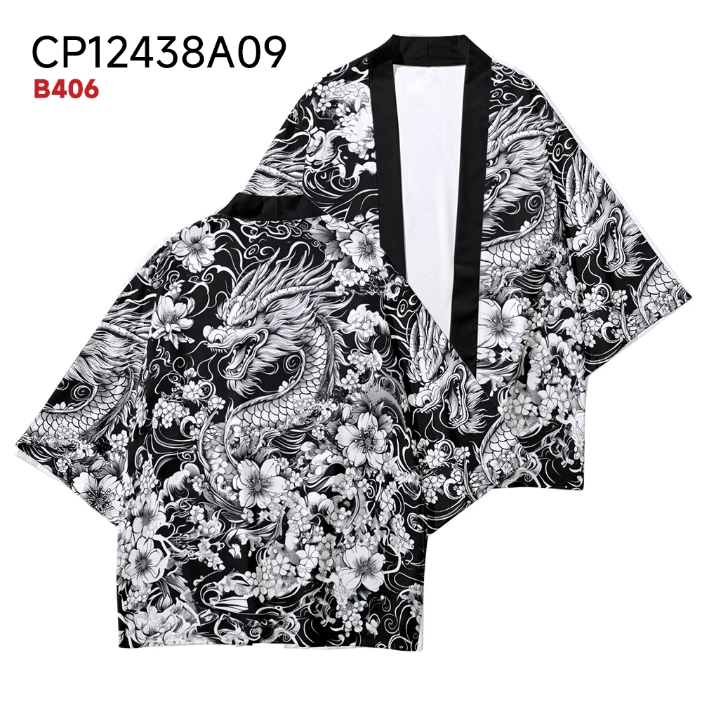 الشارع الشهير أنيمي التنين طباعة قميص الملابس التقليدية هاوري كيمونو 2025 النساء الرجال انمي ياباني الآسيوية سترة يوكاتا #4