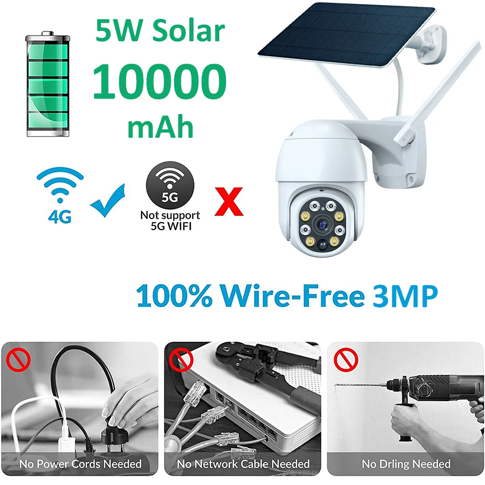 4G mobiele simkaart batterij op zonne-energie buiten waterdicht PTZ-beveiligingsbewaking IP CCTV Auto Tracking IR 3MP HD-camera EU Europa