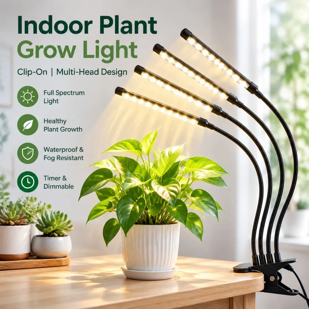 Full‑Spectrum Sun‑Like LED Plant Grow Lights 4‑Head Stand‑Type Plant Grow Lights with Timing Function & High‑Quality Materials