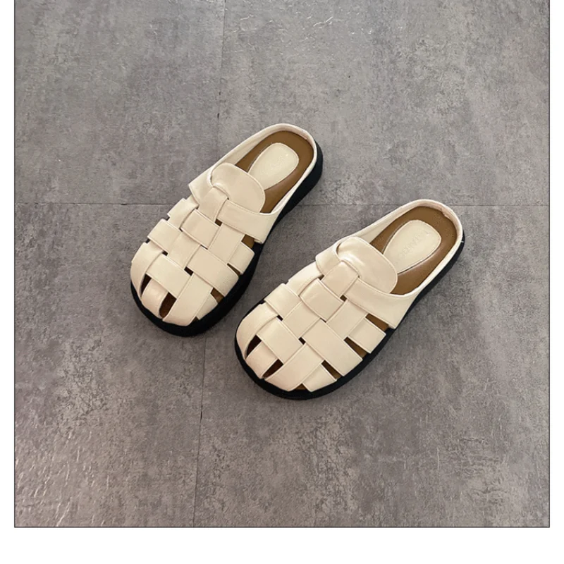 Luxucy Weave Hollowed Out Breathable Non Slip Sandals Summer New Slides Flats Travel Holiday Beach Shoes Walking Casual Mules