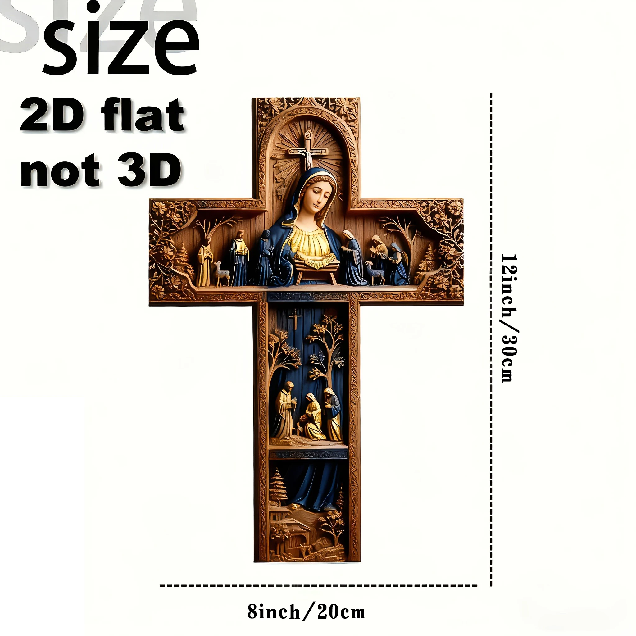 2D1pc Vintage Manufactured Metal Cross | 2D Flat Christ Religious Wall Decor with Nativity Scene, Suitable for Christmas, Easter