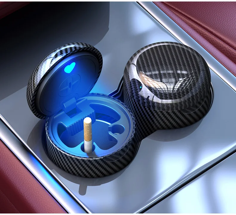 Auto-Aschenbecher, Universeller Ein-Klick-Deckel, Personalisiertes LED-Ambientelicht, Aschenbecher, Auto-Rauchverhinderungs- und Löschbox – Detail 19