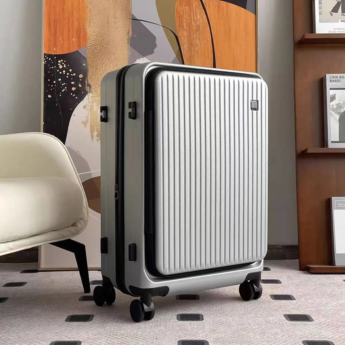 

Large Capaci Side Opening Silent Expandable 20-Inch Carry-On Suitcase Women's PC Travel Bag with Pull Rod Lage Case