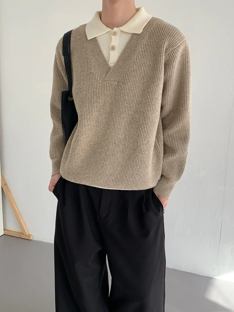 Men Women 2025 Autumn Winter New Faux Two-Piece V-Neck Tops Pullover Knitted Sweaters Long Sleeve Men Thickened Sweater Jackets