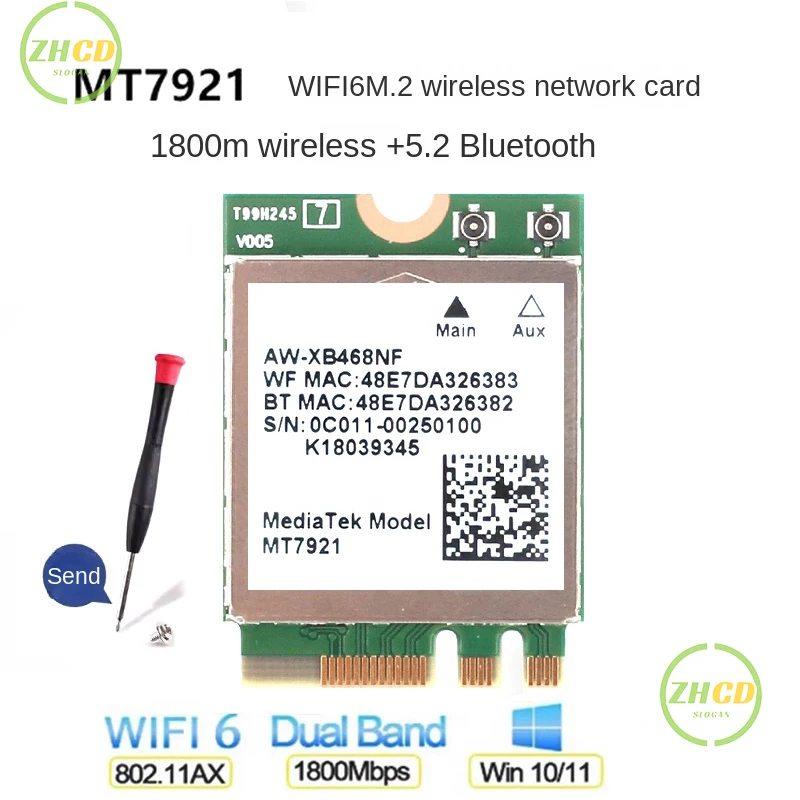 New Wi-Fi 6 For MediaTek MT7921 wifi 6 1800M Bluetooth 5.2 wireless WIFI network card NGFF m.2 support windows10 / 11 MT7921