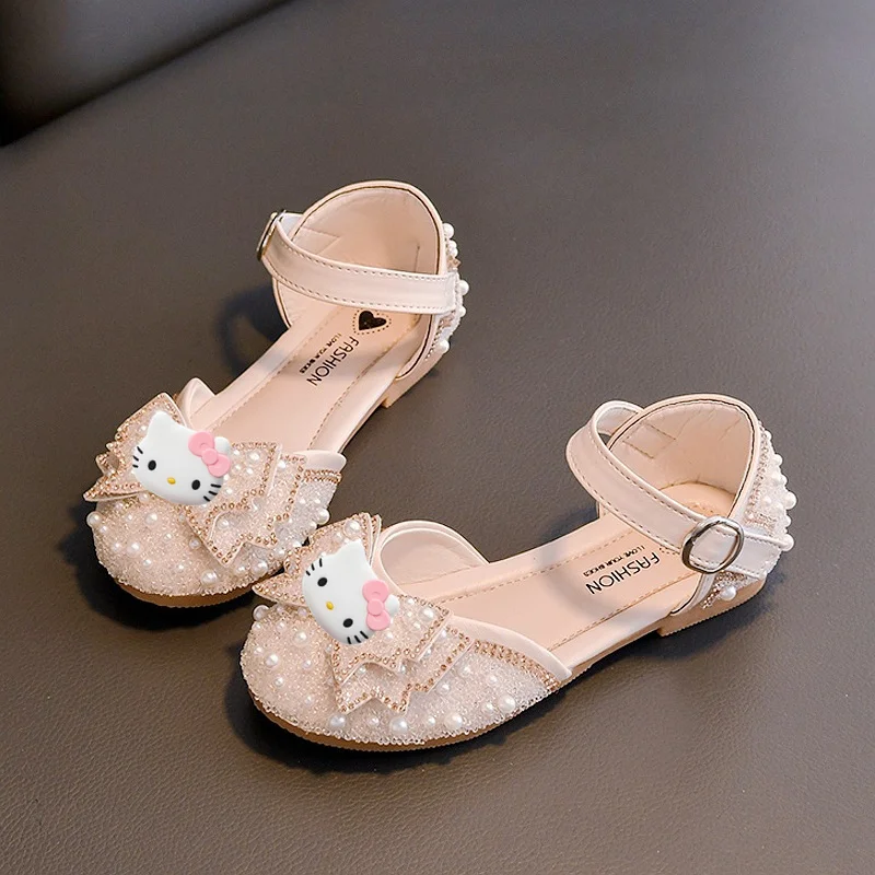 

Детские сандалии Sanrio hello kitty, новая летняя танцевальная обувь Baotou на мягкой подошве, детская обувь принцессы, обувь для девочек с кристаллами