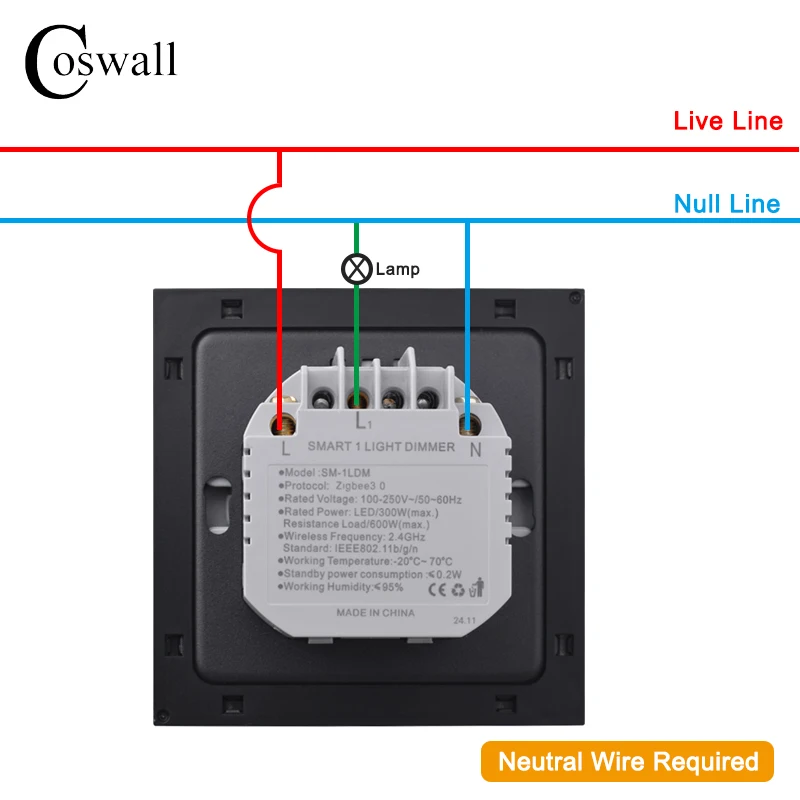 COSWALL Oneindige Knop MOSFET Dimmer Regulator Zigbee 3.0 PC Panel Muur Lichtschakelaar AC100-250V Digitale LCD Trailing Edge Dimmen