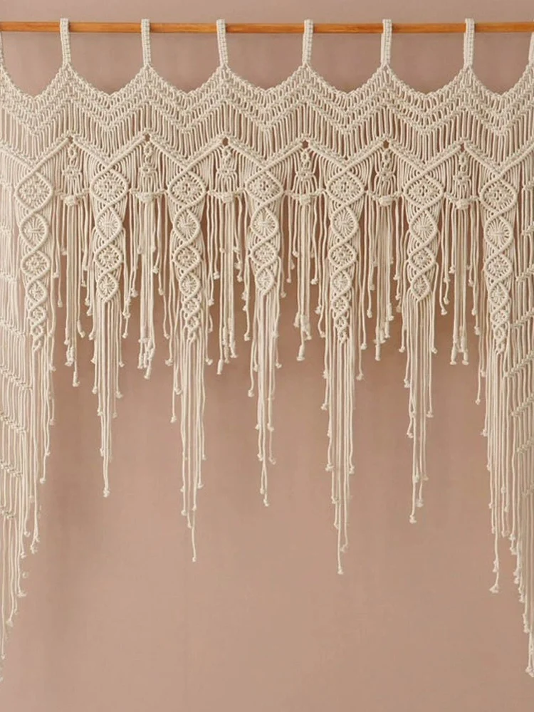 Short Door Curtain Window Drapery Handwoven Tapestry Background Wall Partition Curtain Decor for Homestay Nanxu