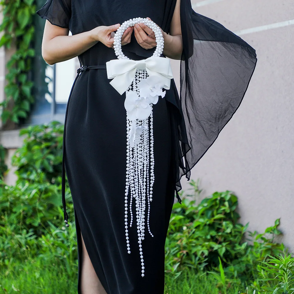 

Luxury Heavy Pearls Handheld Bouquet Bridal Wedding Bouquet Faux Orchid Artificial Flowers Decoration for Wedding Accessories