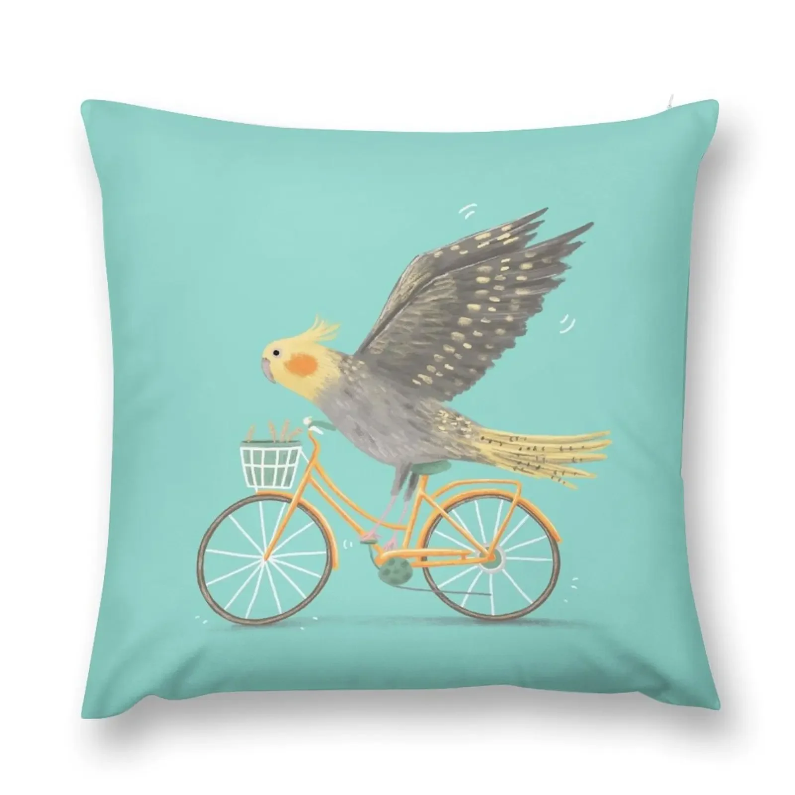 Cockatiel on a Bicycle Throw Pillow Custom Cushion Pillow Case Christmas pillow cover luxury autumn pillowcase