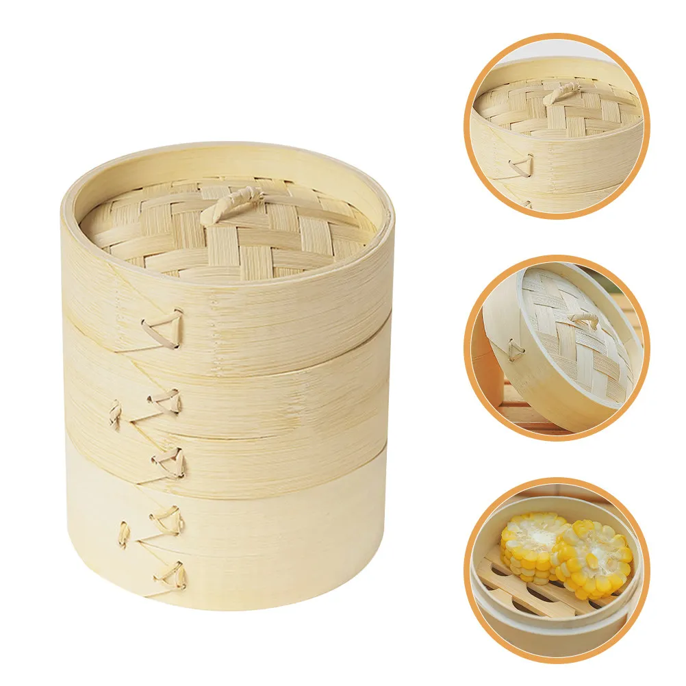 

1 set Bamboo Double Layer Food Basket For Dumplings Buns Vegetables Cookware Reusable Eco Friendly Kitchen