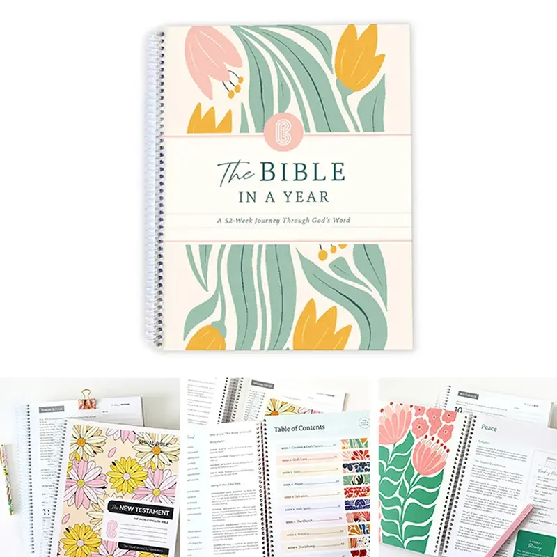 

A4 Women's 52-Week Bible Study Journal Spiral Hardcover Daily Devotional Planner with Pastel Floral Design Prayer & Reflection