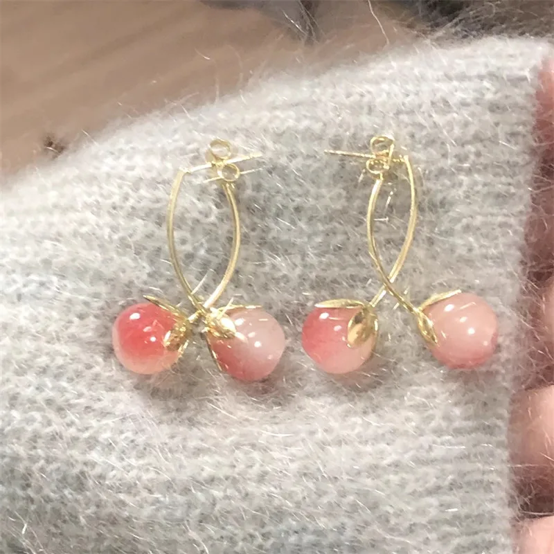 Korean Cute Pink Tomato Drop Earrings for Women Fashion Summer Elegant Fruits Vegetables Earring Jewelry Gift Accessories