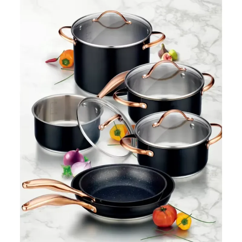 PVD Copper Handle Nonstick Coating 304 Stainless Steel Cookware Sets 10pcs