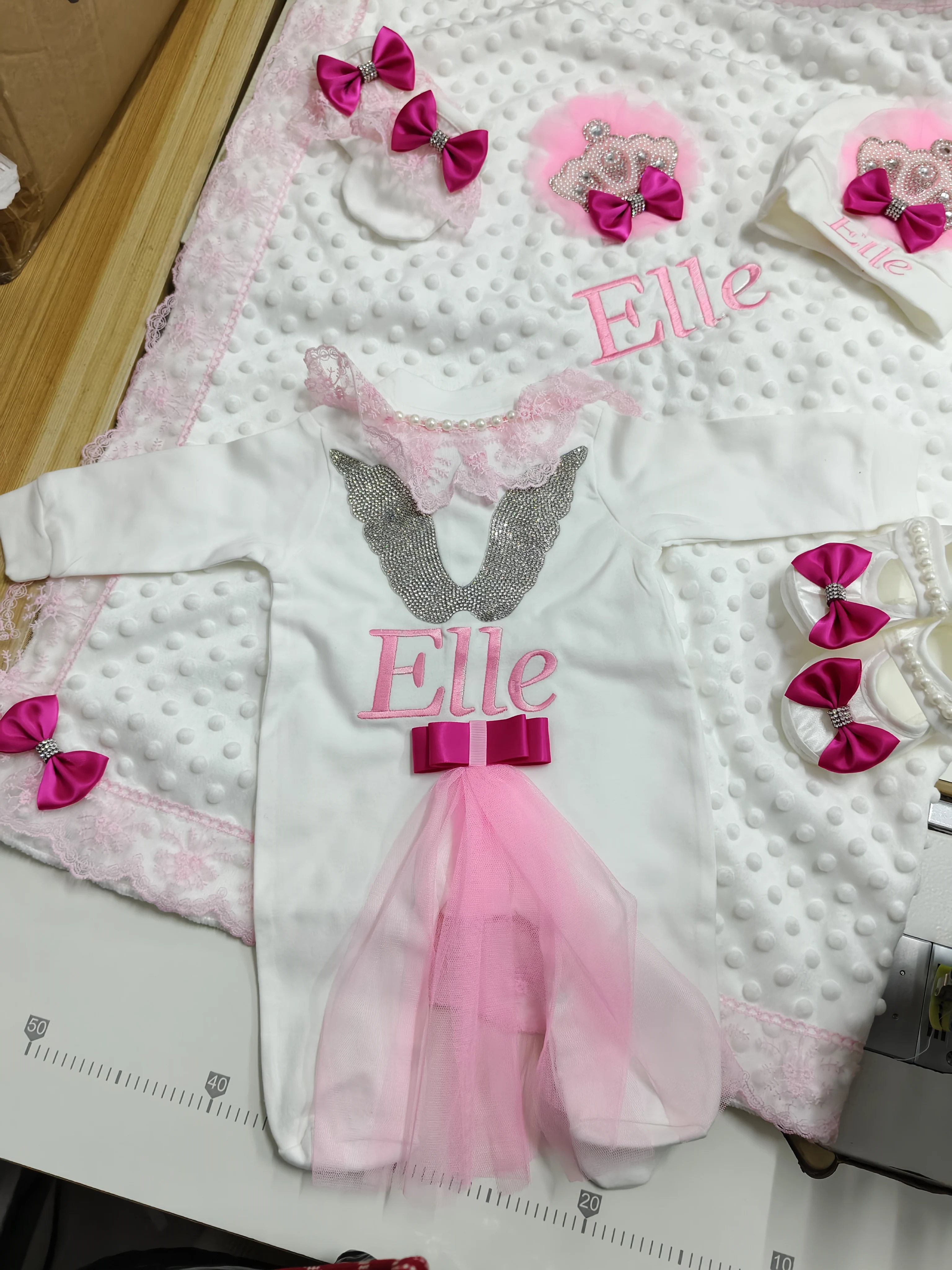Summer Newborn Girl Outfit Set 6Pcs White Cotton Custom Name Crown Bow Tutu Romper Hat Shoes Birthday Gift Baby Shower