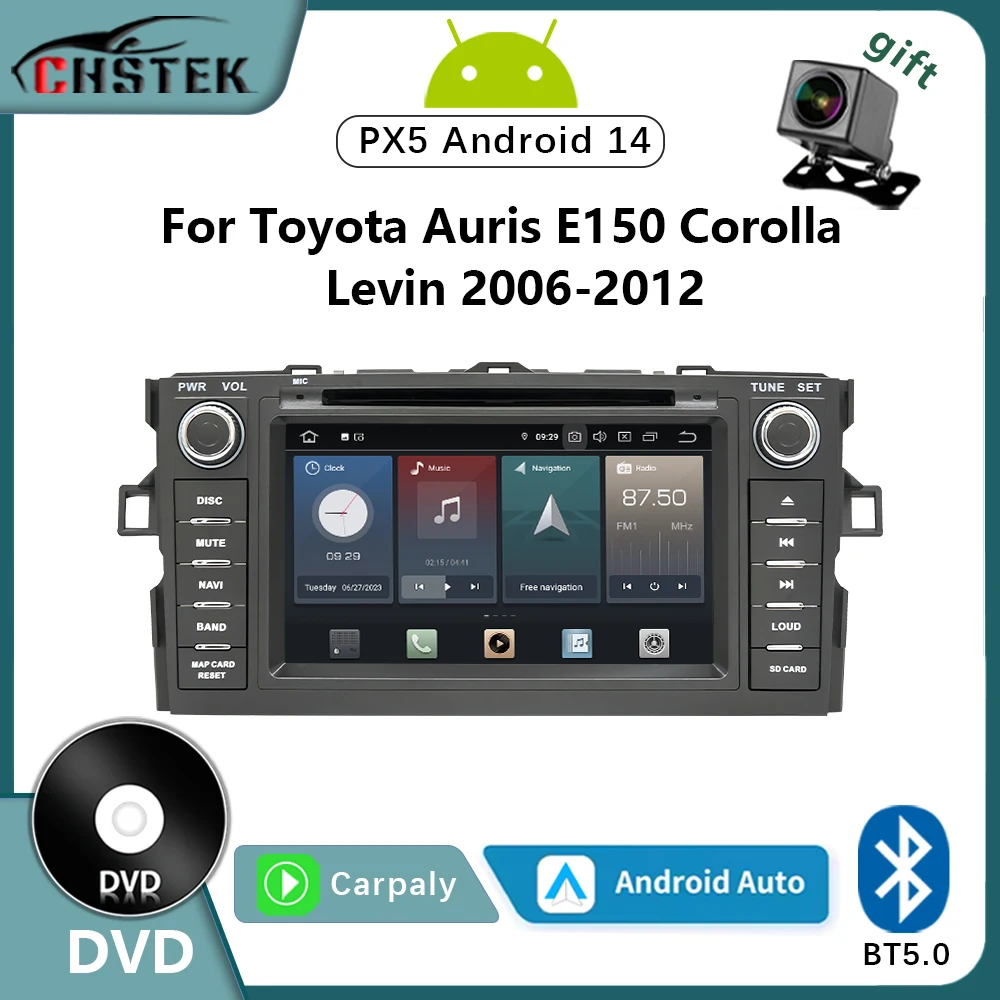 CHSTEK Car Radio Android 14 For Toyota Auris E150 Corolla Levin 2006-2012 DVD Bluetooth CarPlay WIFI Autoradio Navigation Player