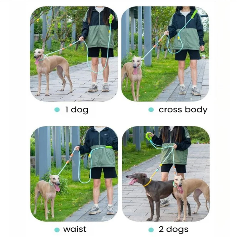 Designer Double Straps Large Dogs Pet Accessories Puppy Lead Hands Free Dog Leash Rope Crossbody Running Guide Waist Belt