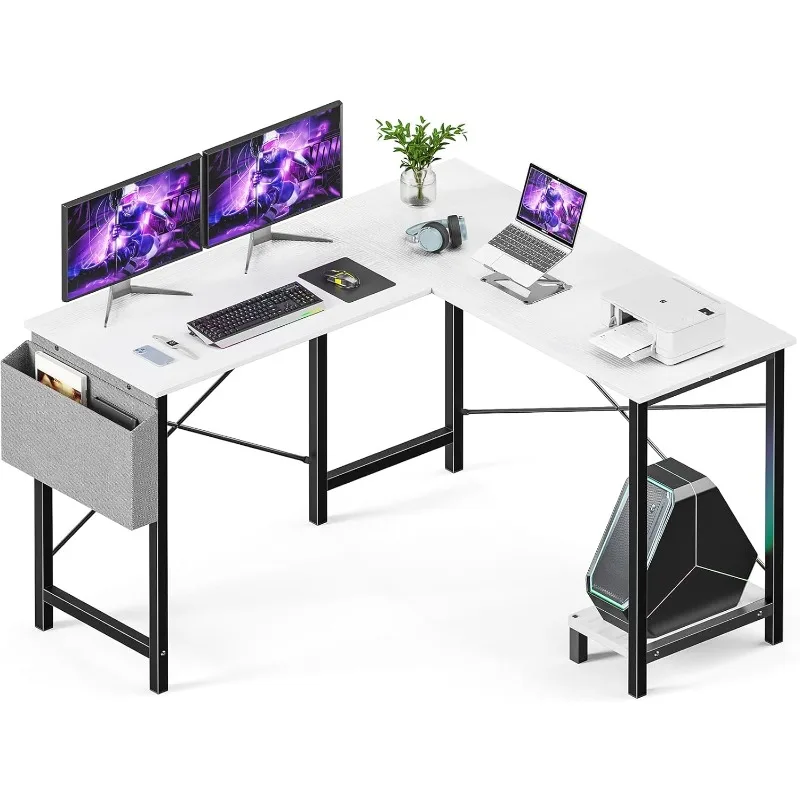 L Shaped Computer Desk - Gaming Table Corner Desk 50 Inch PC Writing Desk Study Desks with Wooden Desktop CPU Stand Side Bag