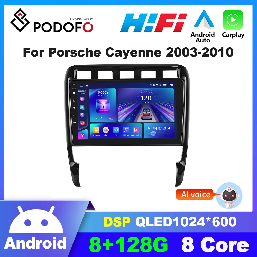 

Podofo 8core Android 2din Car Radio Audio for Porsche Cayenne 2003-2010 Carplay Screen Player Stereo GPS Navigation