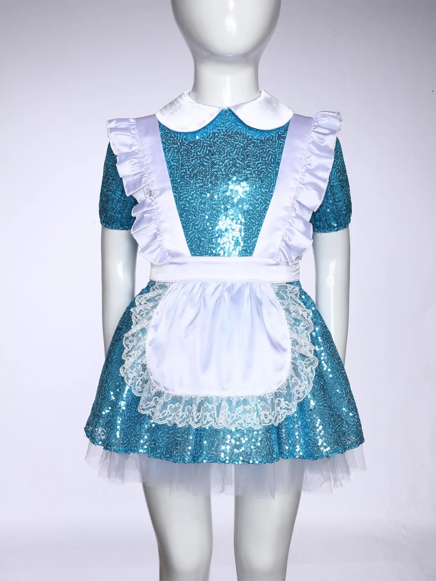 فستان الأميرة العجائب للفتيات الصغيرات بأكمام قصيرة مع ترتر لامع مع مريلة من الدانتيل لحفلات الهالوين #5