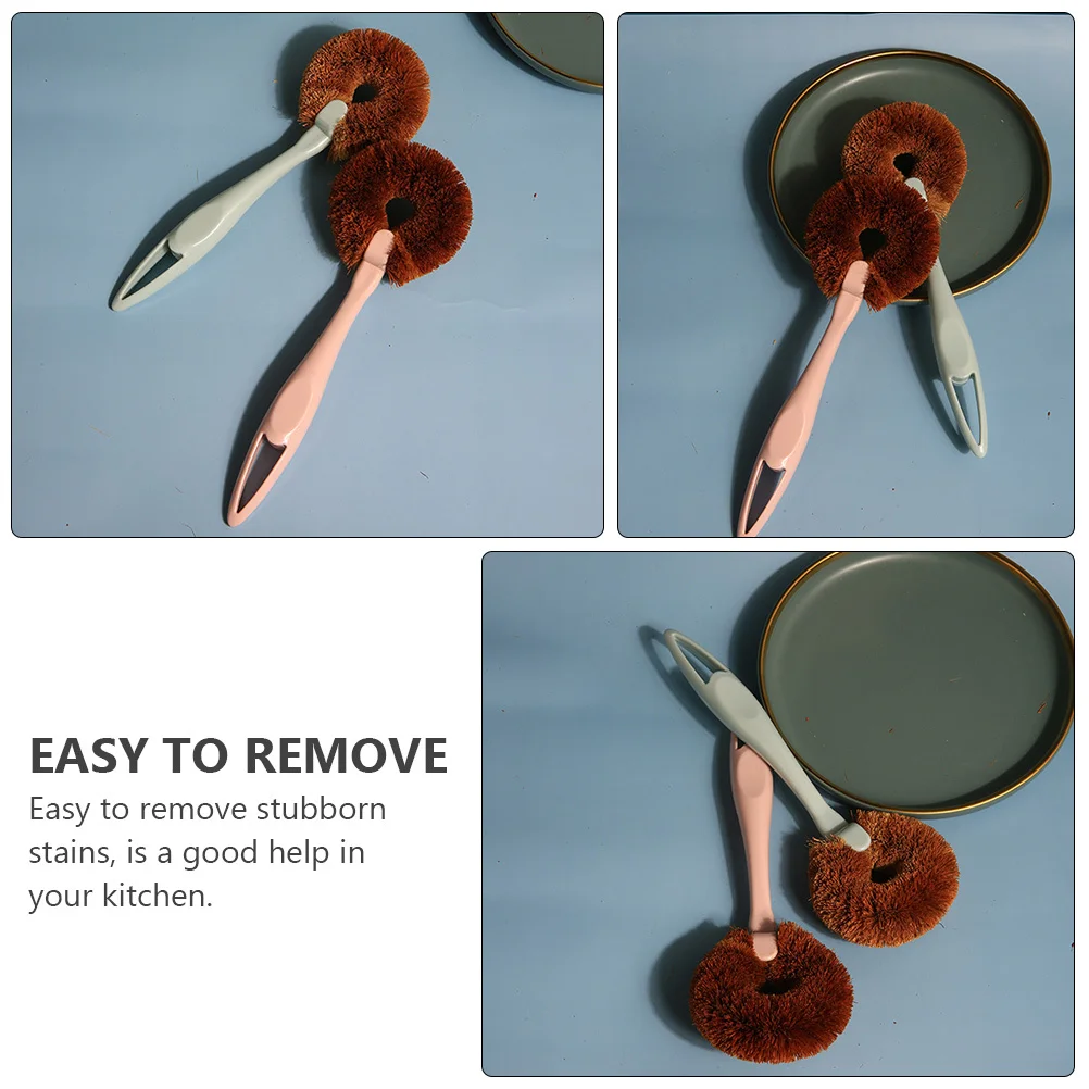 

2pcs Cleaning Brush Coconut Fiber Long Handle Scrub For Kitchen Household Pot Dish Washing Tool Plate Cleaning Brush
