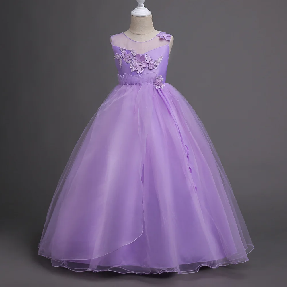 

4-15 year Teens Party prom Dress Wedding Flower Girl Dress Kids Girls elegant Princess Sleeveless Pageant Formal Show long Dress