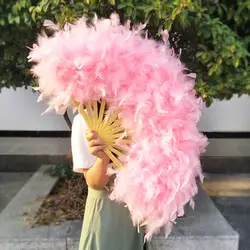 Grande Pink Feather Folding Fan, Fotografia Adereços, Performance De Palco, Lolita Feather, Decoração De Festa De Casamento, 70x40cm