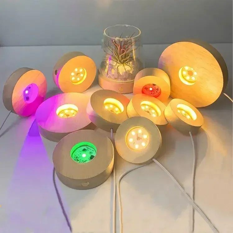 USB Wooden Desktop Decorative Light Base Night Light LED Display Stand Lamp Holder Art Ornament