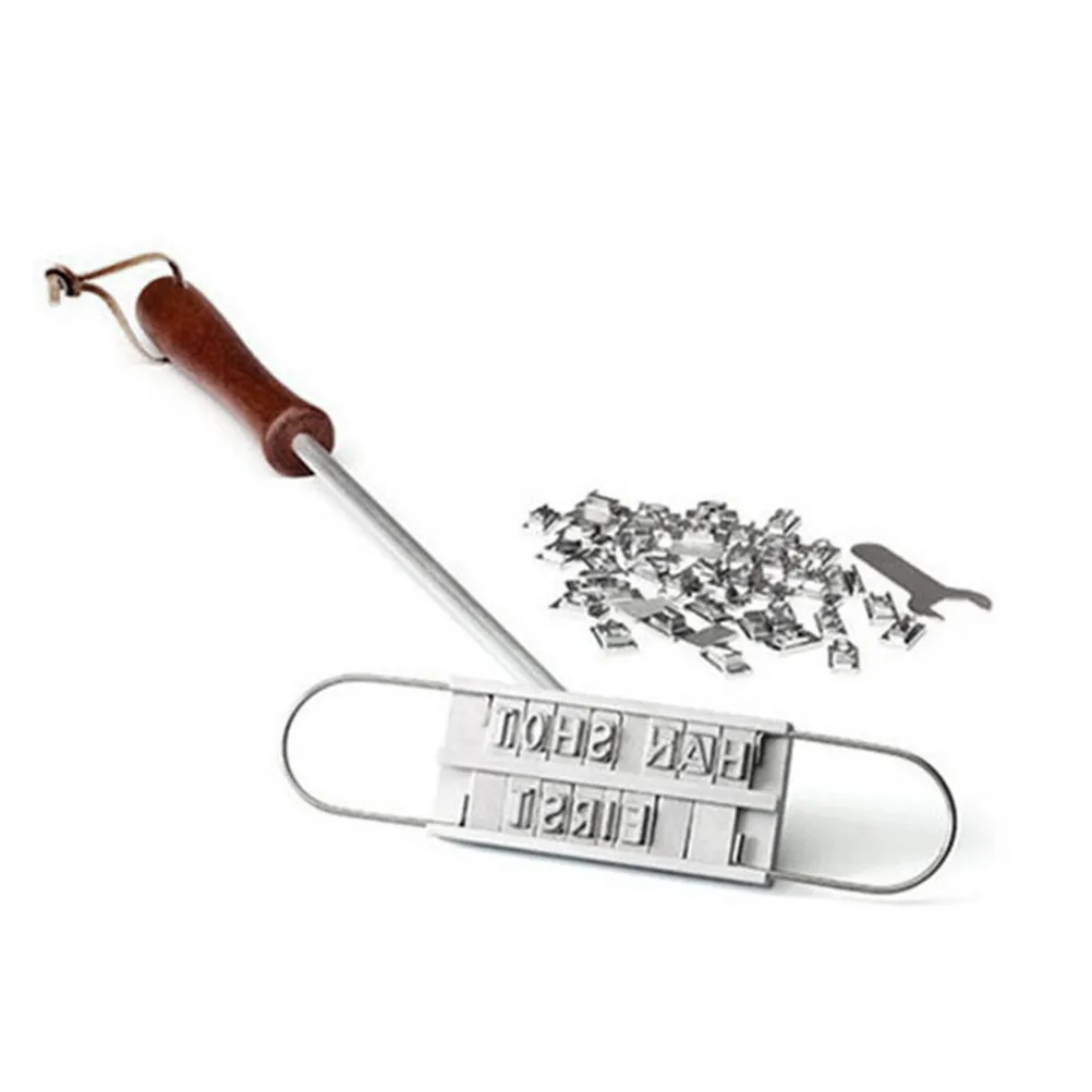 Bbq Branding Iron with 55 Interchangeable Letters Wood Handle Heat Resistant Branding Tool for Steaks Burgers Bbq Parties