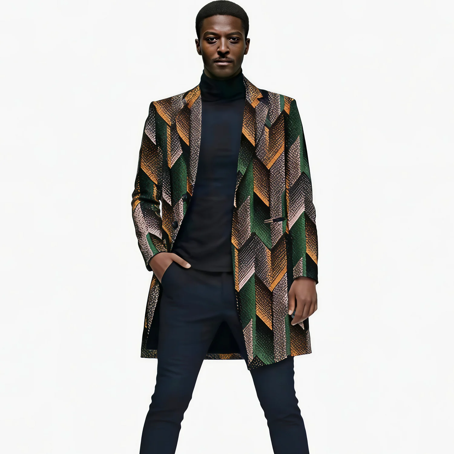 معطف واق من المطر للرجال بنمط فني مصمم معطف غير رسمي بدلة طويلة سترة أزياء أفريقية للرجال مبطنة