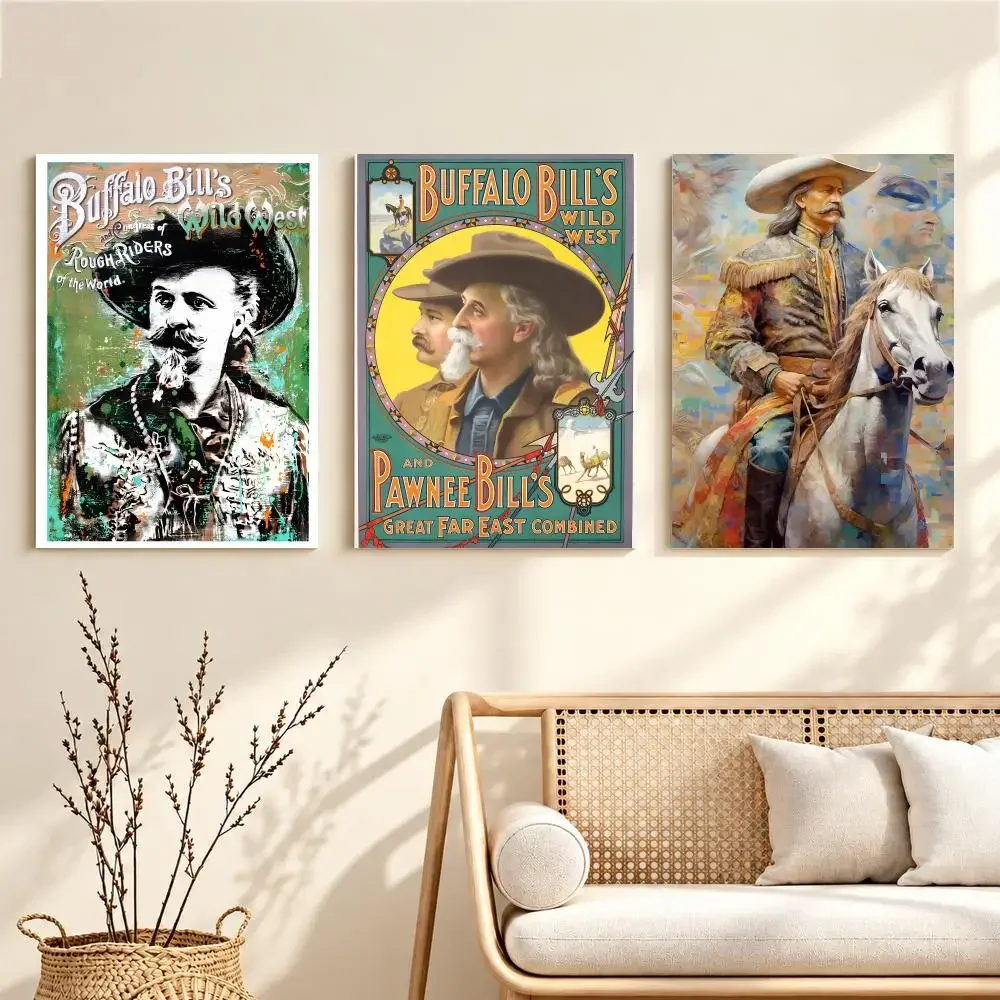 Historical Figure Western William Buffalo Bill Cody Poster Artwork Self Adhesive Indoor Wall Hanging Room Decor Gift