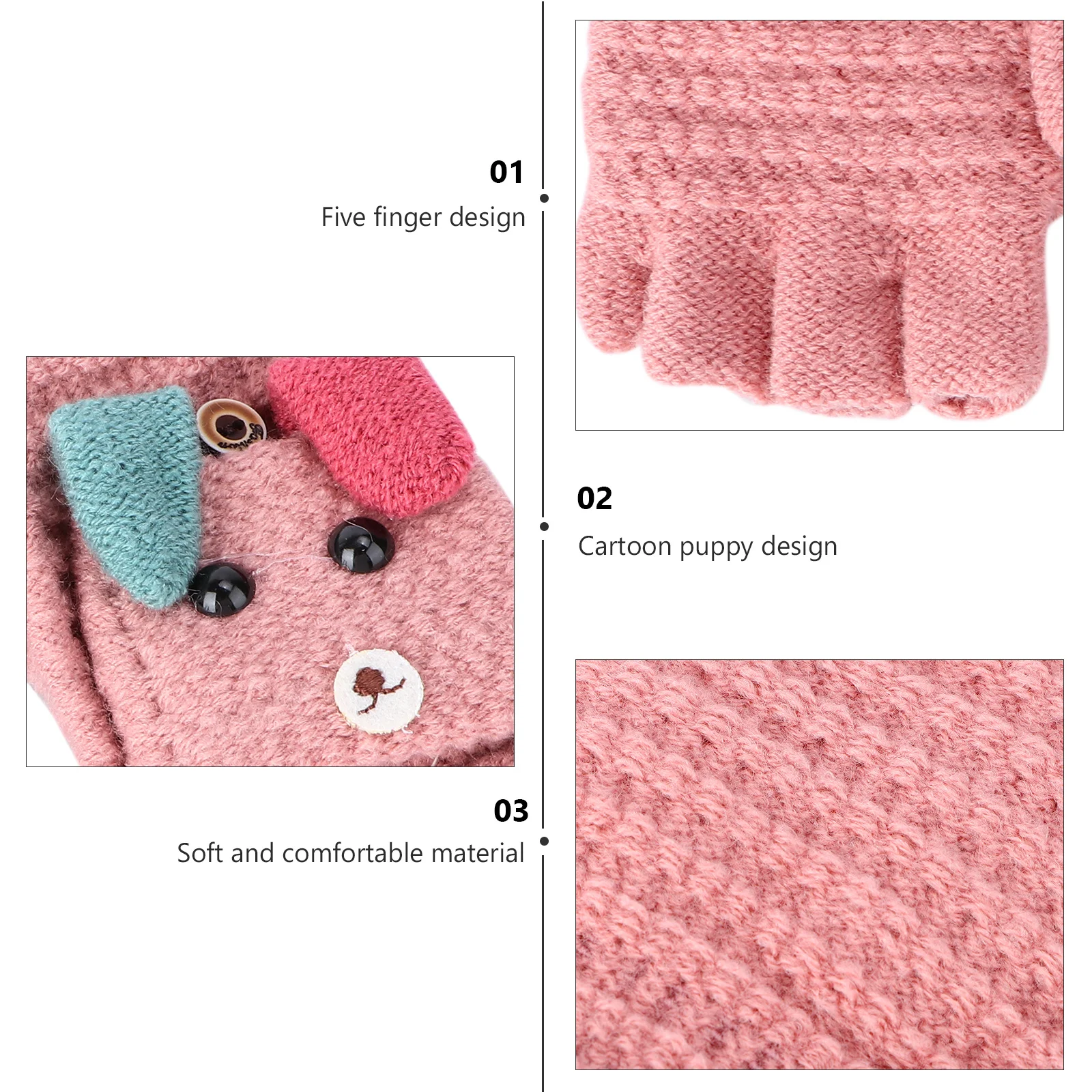 

1Pair Kids Winter Warm Cartoon Puppy Gloves Half Finger Knitted Mittens Cold Protection Mitten Students Gloves