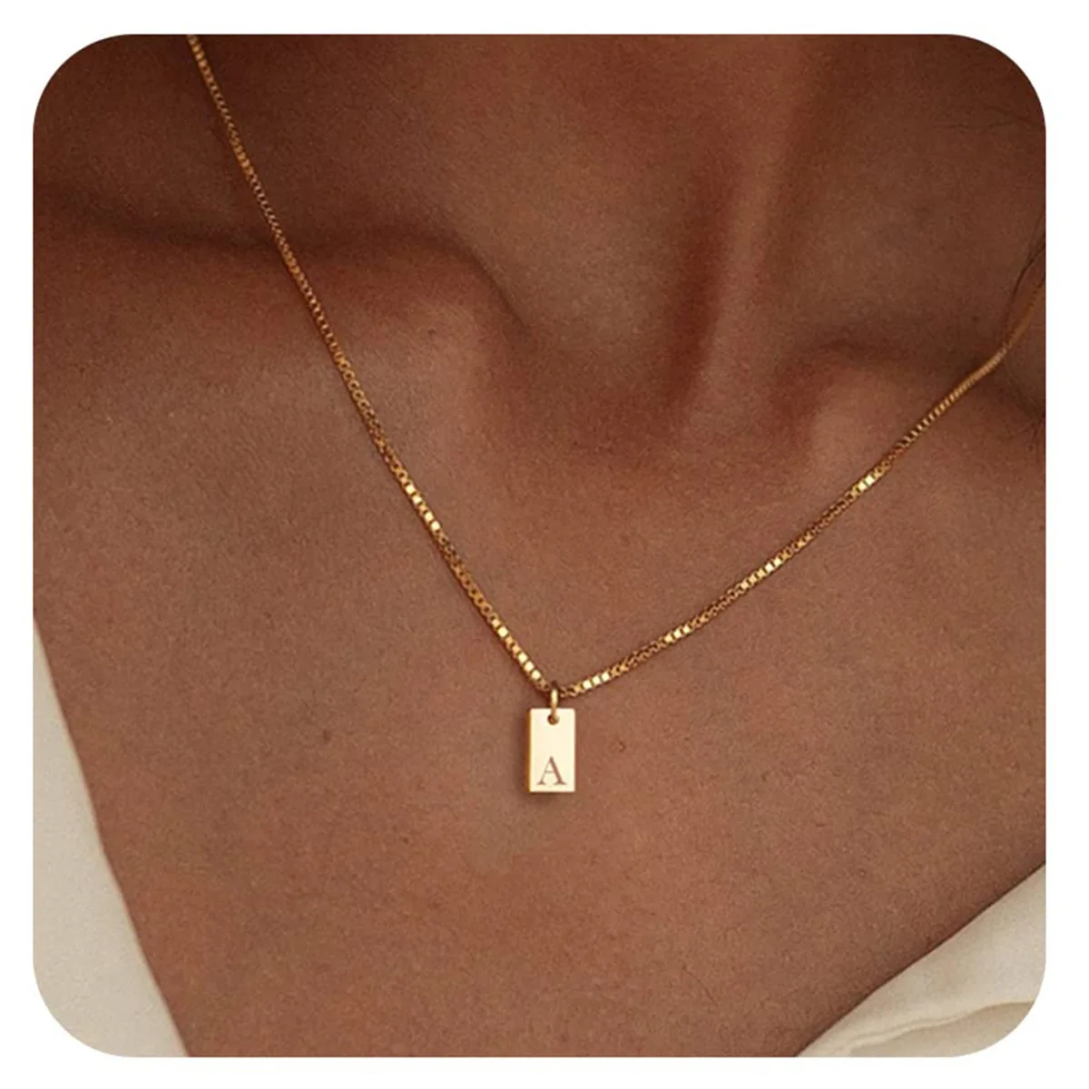 Tiny Square Initial Letter Necklaces Golden Plated Stainless Steel Engraved Letter Necklace Aesthetic Birthday Jewelry