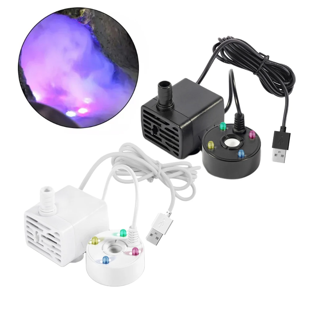 USB 5V Water Pump Mist Maker LED Lights Mini Mister Fog Machine, Indoor Fountain Garden Pond Water Fogger -Atomizer