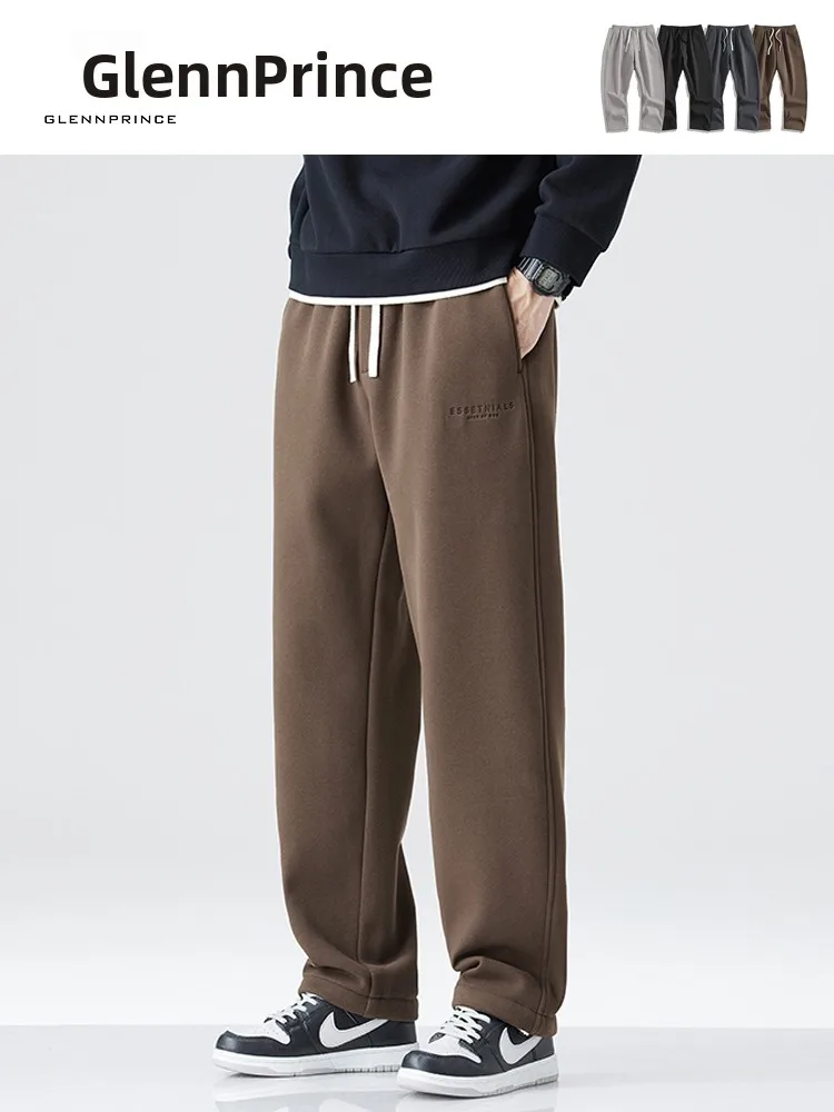 

GPstudio American Retro Letter Embroidery Fce Lined Thiened Casual Sweatpants Men Winter Warm Outdoor Straight Leg Pants