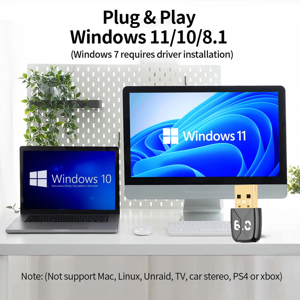 Adaptador BT 6,0 USB BT 6,0 Dongle inalámbrico BT transmisor receptor para PC altavoz ratón inalámbrico teclado