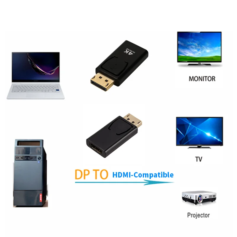 DP Displayport to HDMI-compatible 4K Adapter Gold Plated Connector Display Port to HDMI-compatible for Laptop Monitor Projector