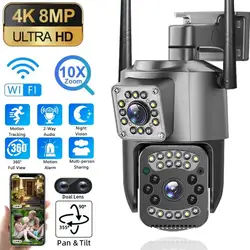 4K 8MP Dual Lens WiFi IP Camera Night Vision Ai Human Detect PTZ Outdoor Video Camara Wireless CCTV Security Protection Camera