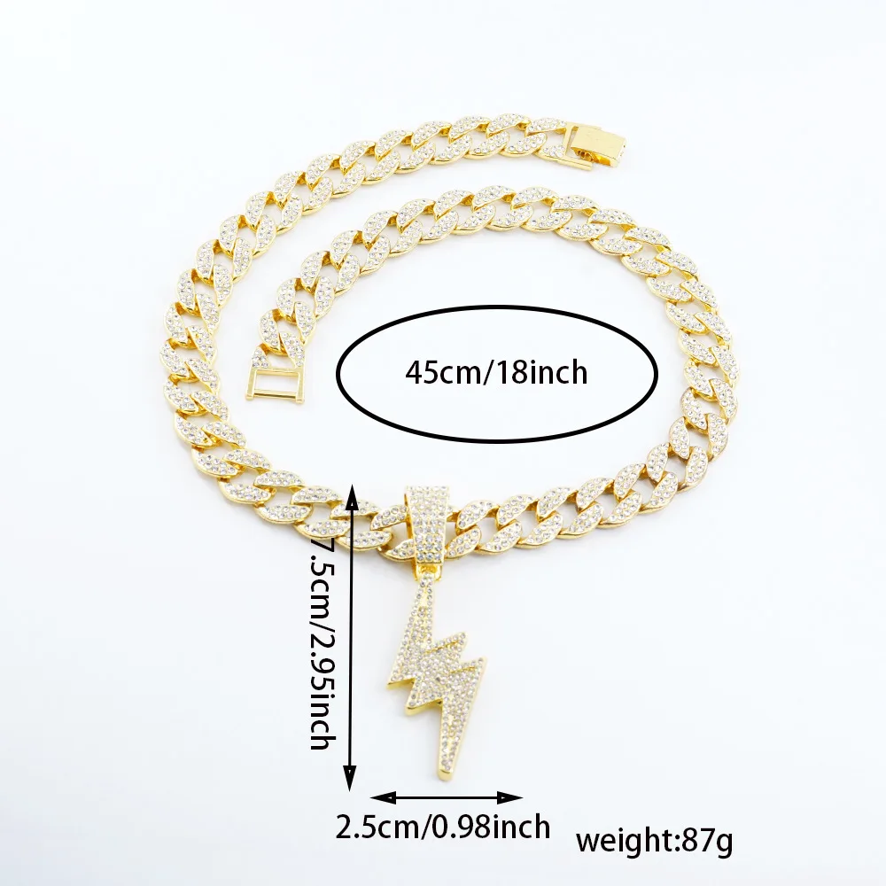 DIY accessories European and American cross-border trendy men are cool and full of diamonds, lightning pendants, necklaces, hip-
