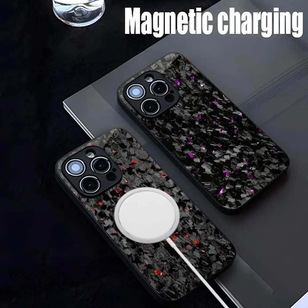 Normal Real Forged Carbon Phone Case Strong Magnetism Glass For iPhone 16ProMax 14 13 12 15 11 Pro XS Max Plus Mini Coque