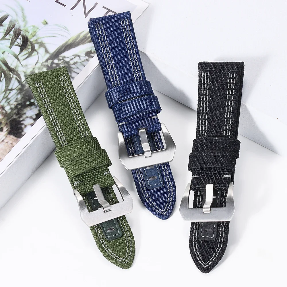 سوار معصم من الجلد الأصلي للرجال والنساء ، سوار من النايلون ، حزام ساعة للطالب ، Panerai PAM00984 PAM111 PAM00389 PAM00112 ، 24 #3