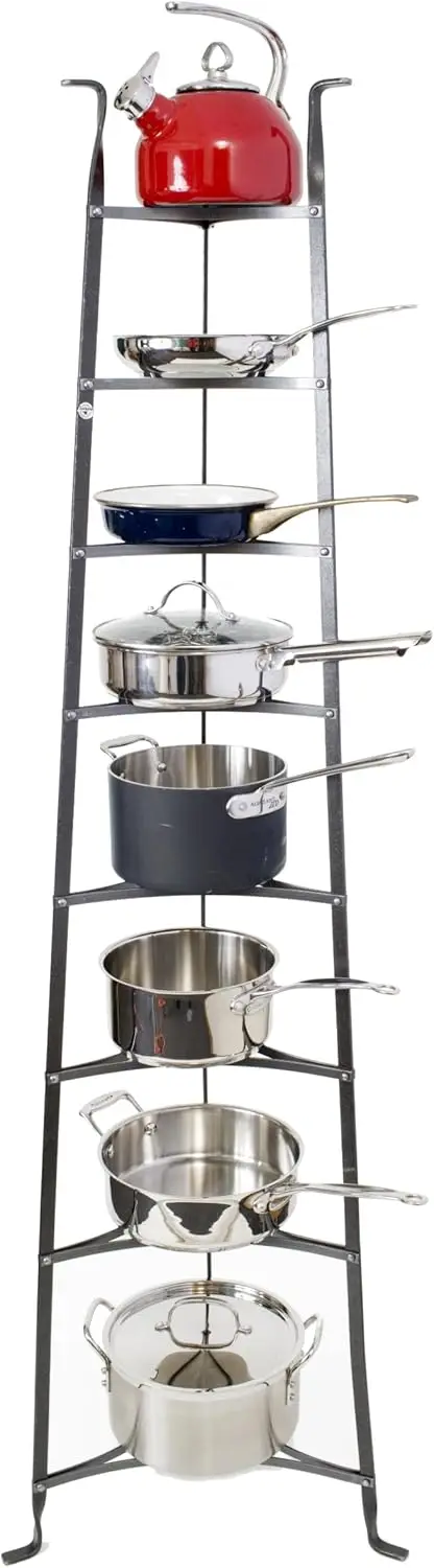 8-Tier Cookware Stand, Free Standing Pot Rack, Hammered Steel ( Unassembled)