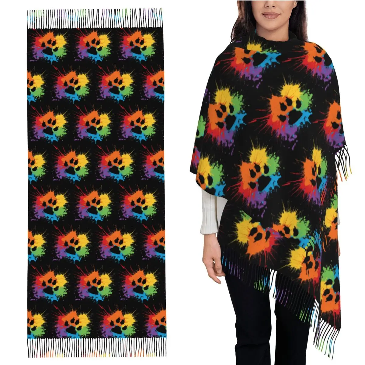 

Темный шарф Paw Pride, шарфы с кисточками для женщин, мягкие теплые шали и накидки, большая осенне-зимняя шаль