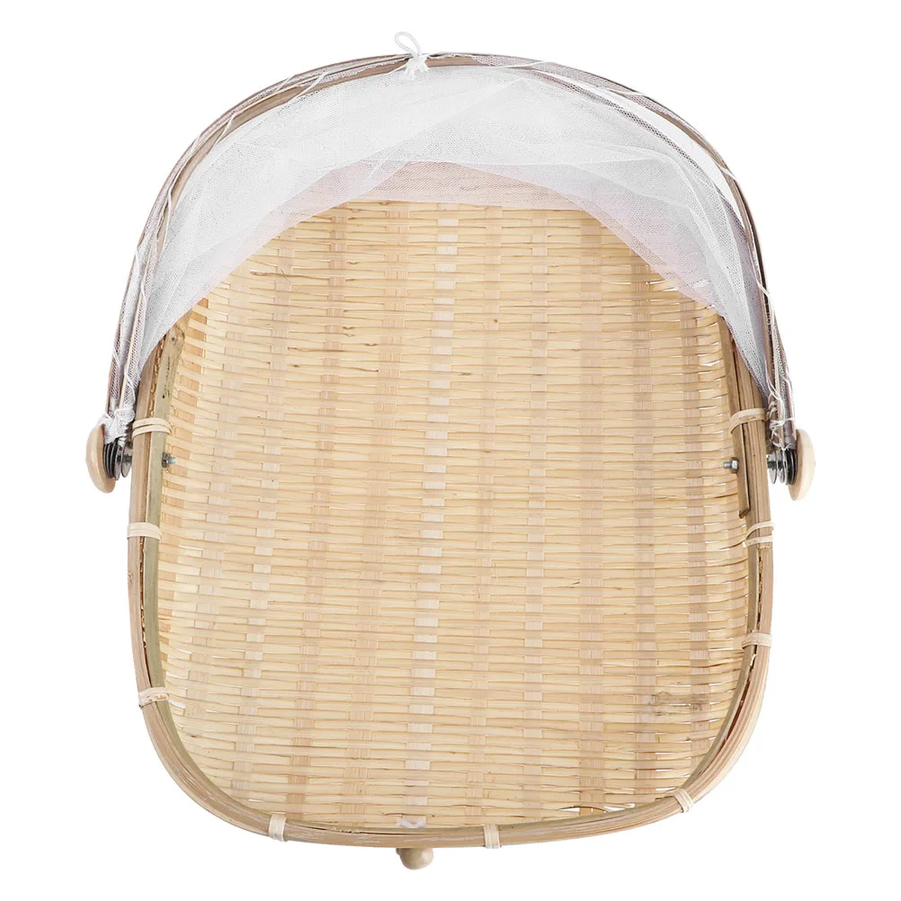 

1Pcs Bamboo Woven Basket Food Storage Container Net Yarn Cover Elegant Desserts Cakes Snacks Wine Tasting Portable