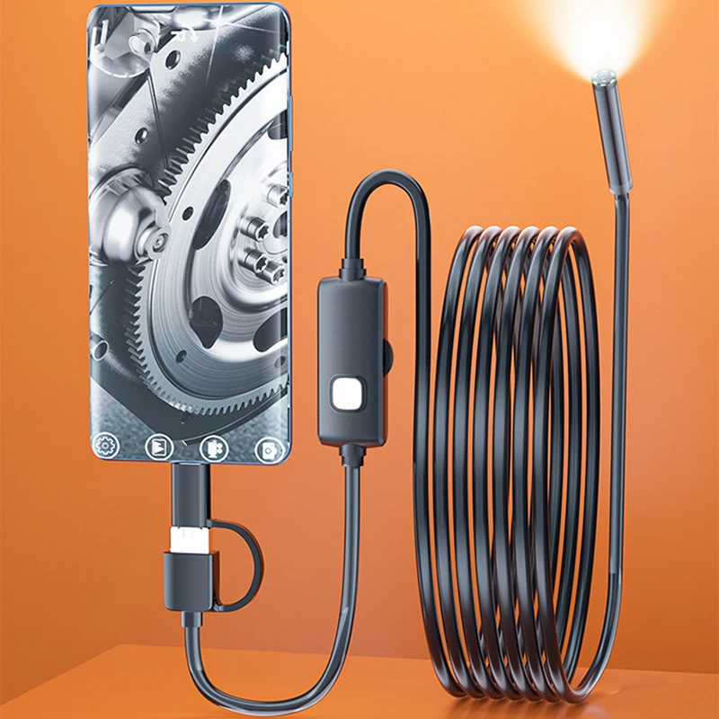 Mini Camera 7mm 2M Hard Wire Android Type-C USB Car Detection Camera Pipeline Detection Waterproof Endoscope Adjustable Cable