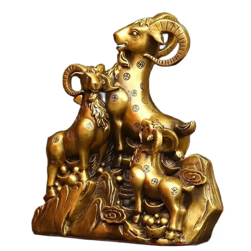 Brass Three Sheep Kai Tai Ornament, Twelve Zodiac Signs, Living Room Metal Decorations, Moving Home, Store Ornament