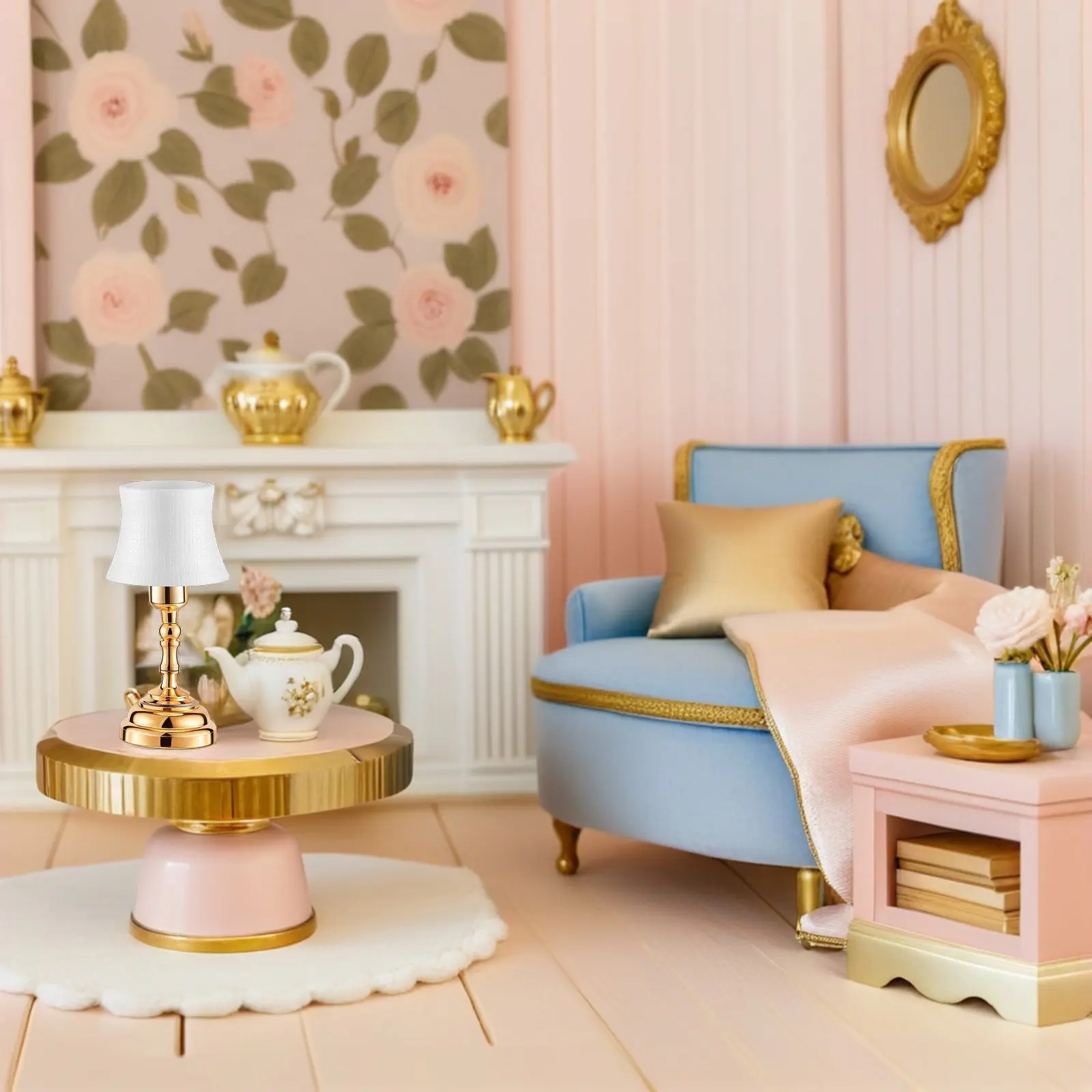 

Miniature Dollhouse LED Lamp Metal Mini Desk Light White Shade 1:12 Scale Mini Lamp for Dollhouse Room Lighting Decor